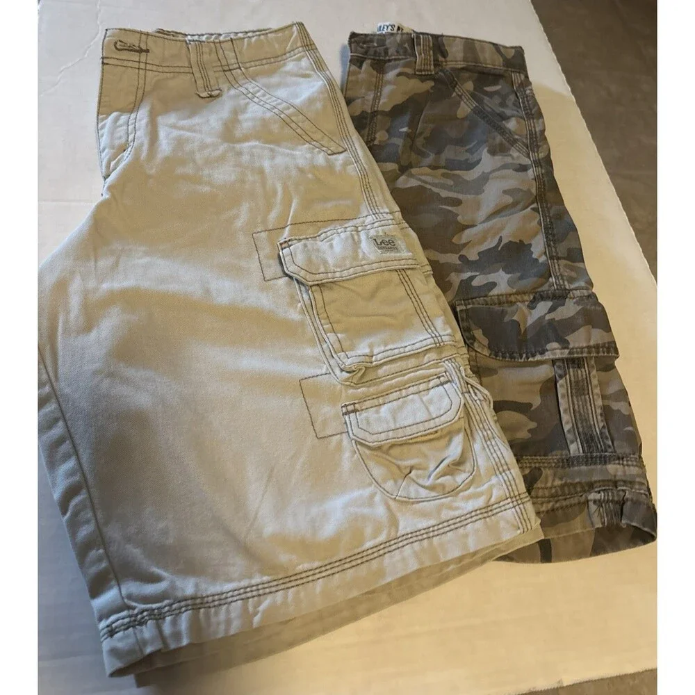 Lee Dungarees Shorts Boys Size 14 Regular Lot Of 2 Loose Cargo Camo Beige
